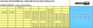 Agujas Subcutáneas: hasta  20 mm. Docena