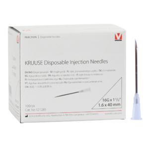 AGUJA DESCARTABLE 16G x 1 1/2″ CONO BLANCO CAJA x100 – KRUUSE