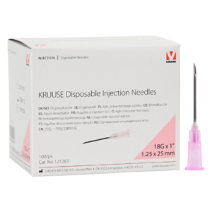 AGUJA DESCARTABLE 18G x 1″ CONO ROSADO CAJA x100 – KRUUSE