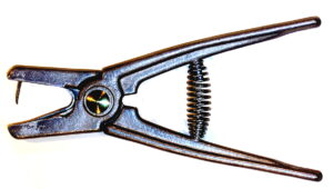 Pinza Walmur para colocar caravana de aluminio en ovinos.