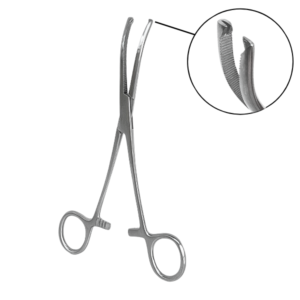 PINZA HEMOSTÁTICA KOCHER CURVA CON DIENTE RATÓN – 18 CM