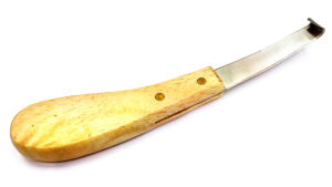 Cuchillo para cascos (reneta), mango madera, Izquierda