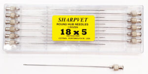 Agujas Imp. pabellón redondo 125 x 1,2 mm.(18G x 5″). Docena