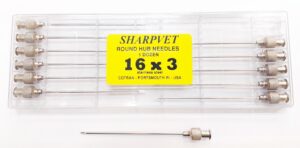 Agujas Imp. pabellón redondio 75 x 1,6 mm. (16G x 3″). Docena
