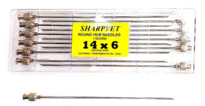 Agujas Imp. pabellón redondo 150 x 2,0 mm. (14G x 6″). Docena