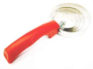 Cepillo raspador metal para equinos. Redondo, reversible.