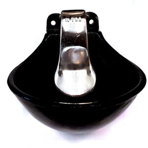 Bebedero tazón en hierro, con lengüeta inox. 1 lt., 1/2 «