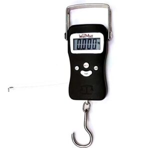 Balanza portátil de colgar, electrónica. Capacidad 50 Kg., cinta métrica.