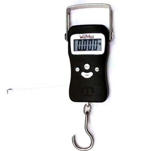Balanza portátil de colgar, electrónica. Capacidad 50 Kg., cinta métrica.