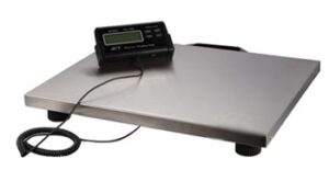 Balanza de piso electrónica. Capacidad 150 Kg., ac. Inox. 42 x 52 cm.