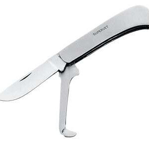 Cuchillo en acero inoxidable. Para castración, plegable.