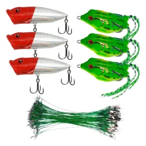 Kit Señuelos 3 Popper + 3 Antienganche + 5 Lingas De Regalo